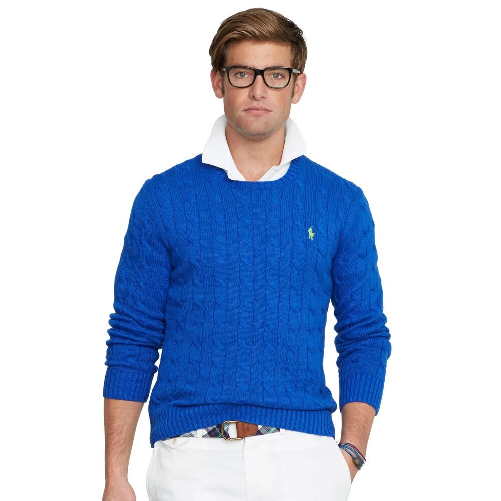 Polo Ralph Lauren Men's Cable-Knit Cotton sweater Sapphire Star royal blue XL